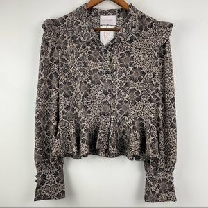 Blush Black and Cream Floral Button Down Shirt